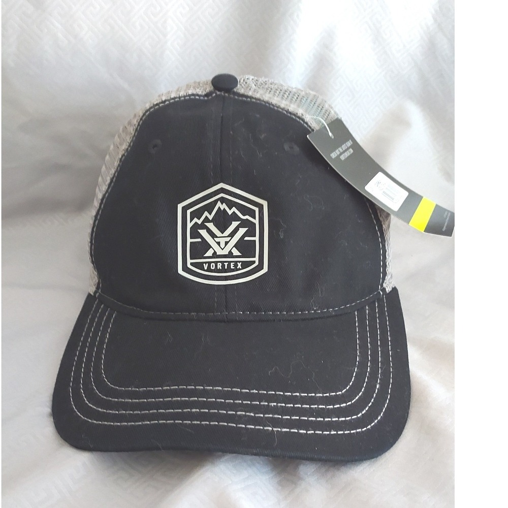 Vortex Trucker Hat Mens OSFM Black Grey Mesh Snapback Mountain Logo Cap